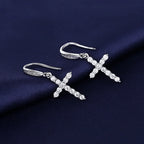 Silver Zircon Cross Drop Earrings