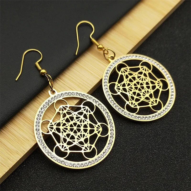 Metatron Cube Dangle Earrings gold
