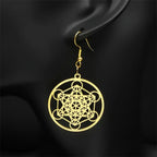 Metatron Cube Drop Earrings gold