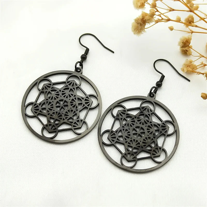 Metatron Cube Drop Earrings black