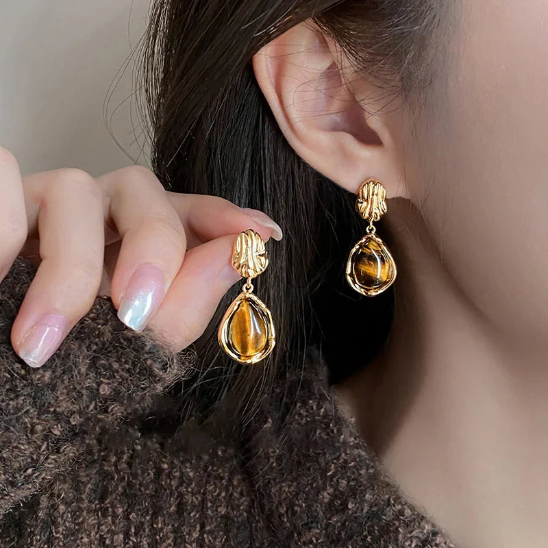 Women’s Protective Tiger Eye Dangle Earrings