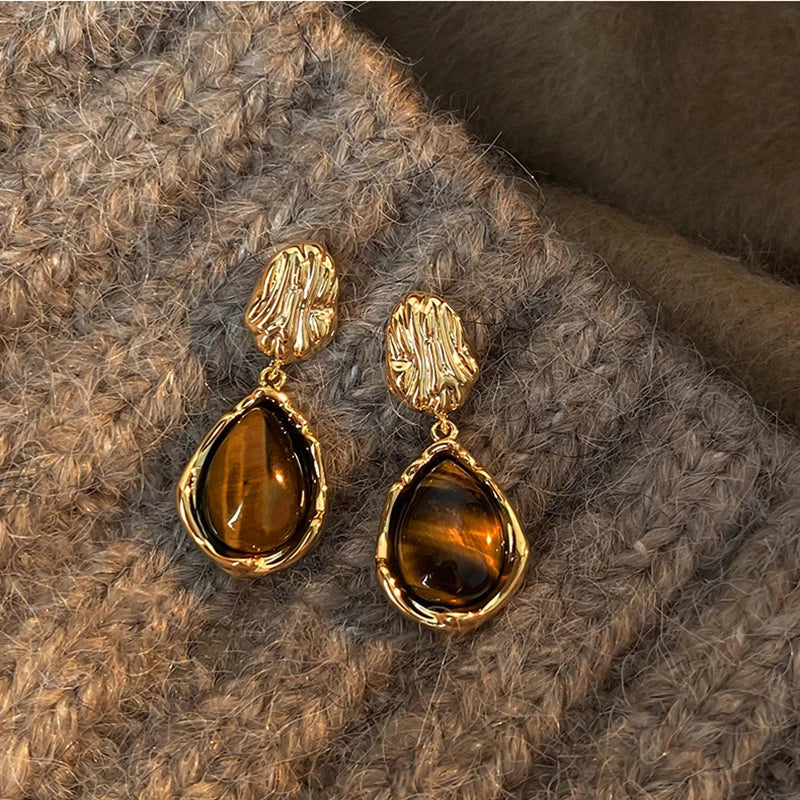 Women’s Protective Tiger Eye Dangle Earrings