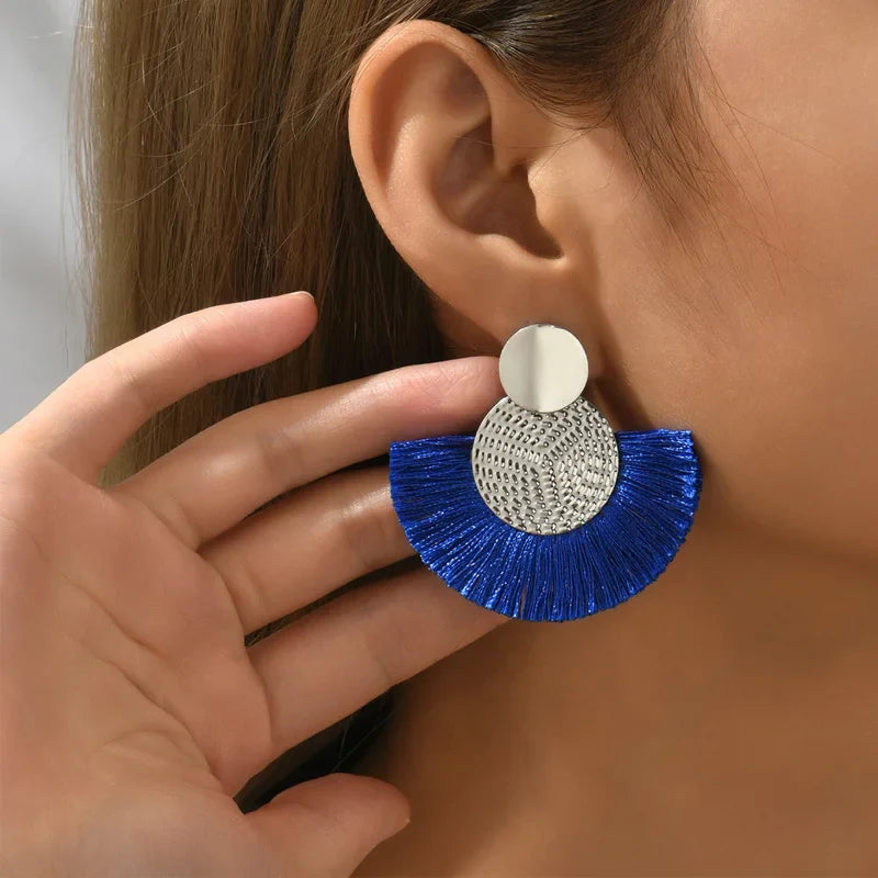 Bohemian Style Fan Drop Earrings in Blue