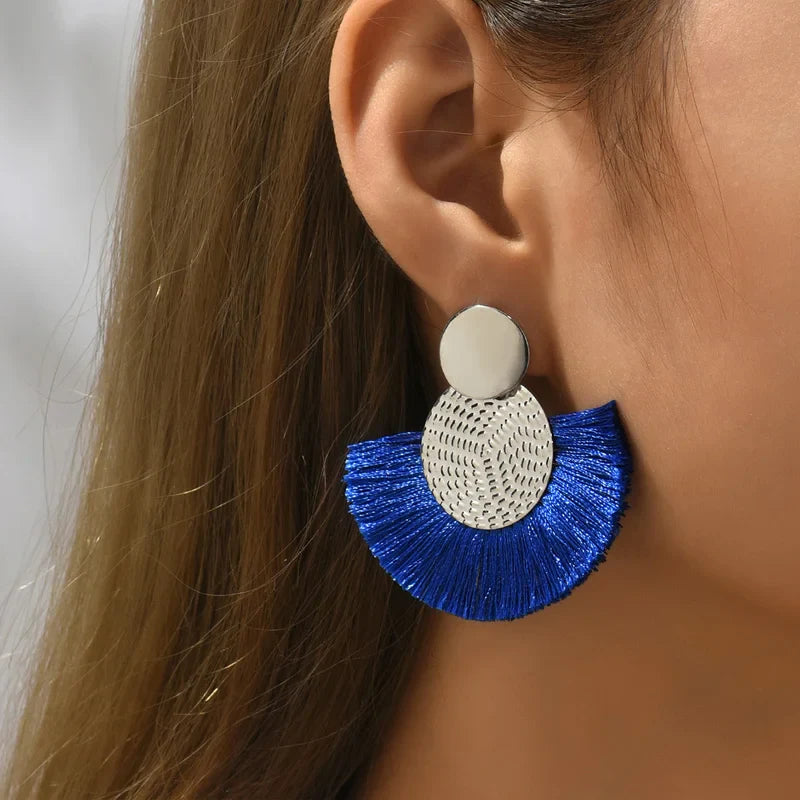 Bohemian Style Fan Drop Earrings in Blue