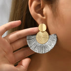 Bohemian Style Fan Drop Earrings in Grey