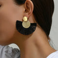 Bohemian Style Fan Drop Earrings in Black