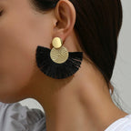 Bohemian Style Fan Drop Earrings in Black