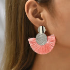 Bohemian Style Fan Drop Earrings in Pink
