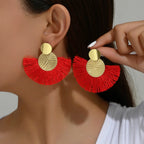 Bohemian Style Fan Drop Earrings in Red