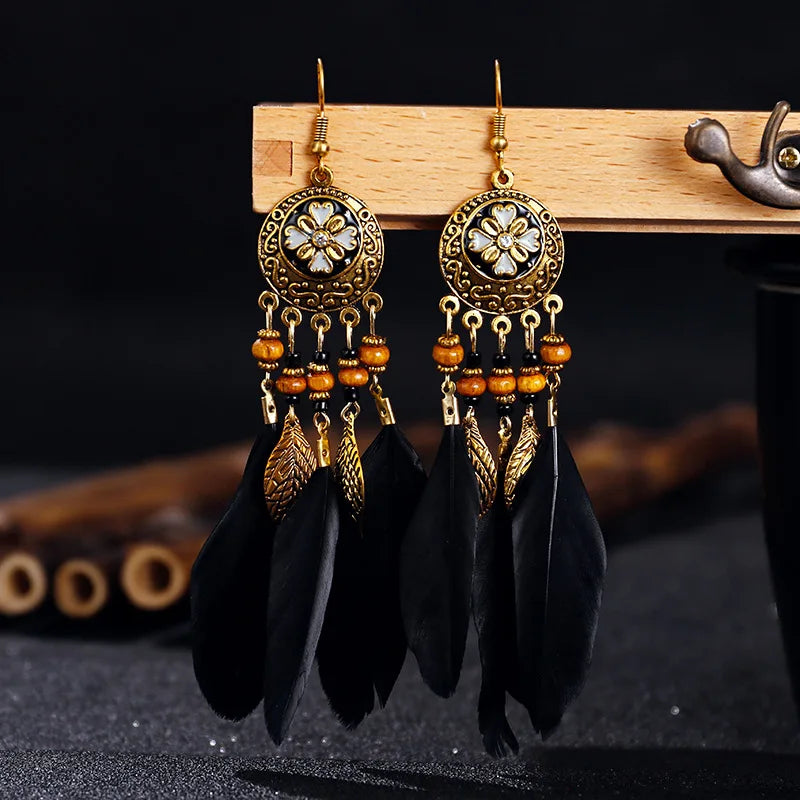 Ethnic Style Feather Drop Earrings 1