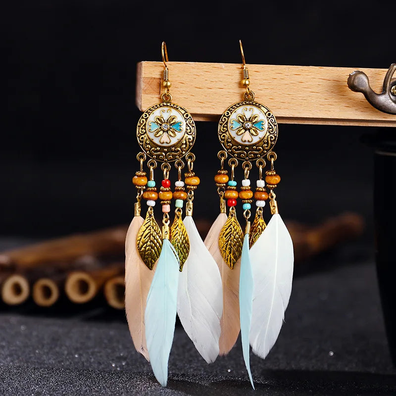 Ethnic Style Feather Drop Earrings 2