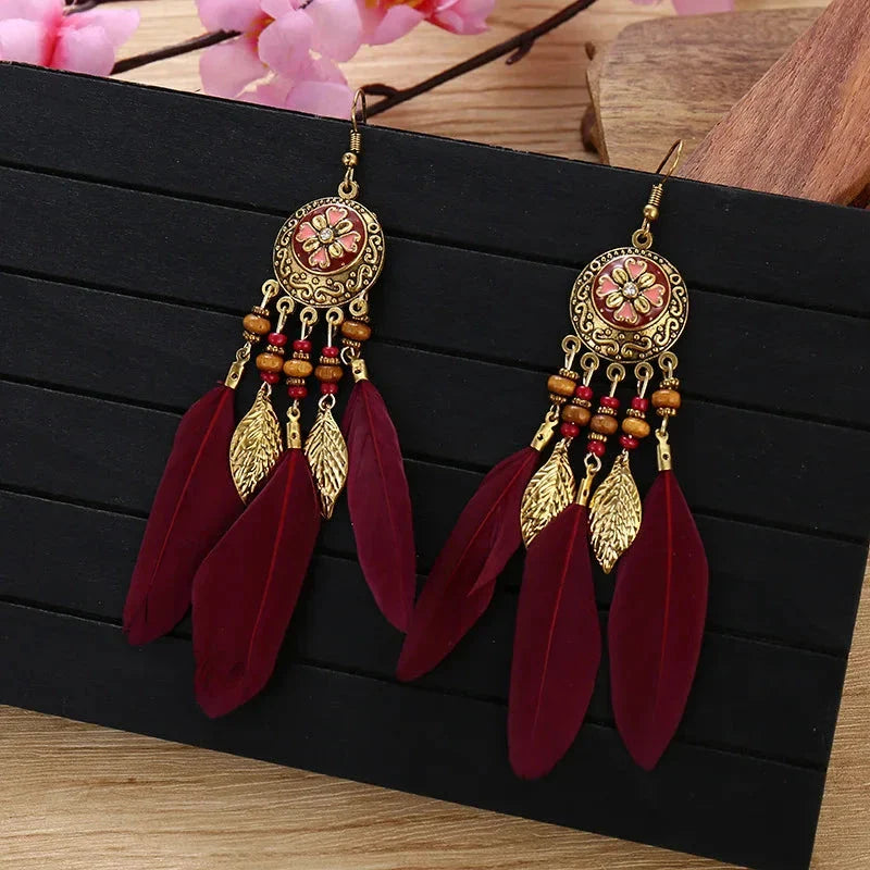Ethnic Style Feather Drop Earrings 4