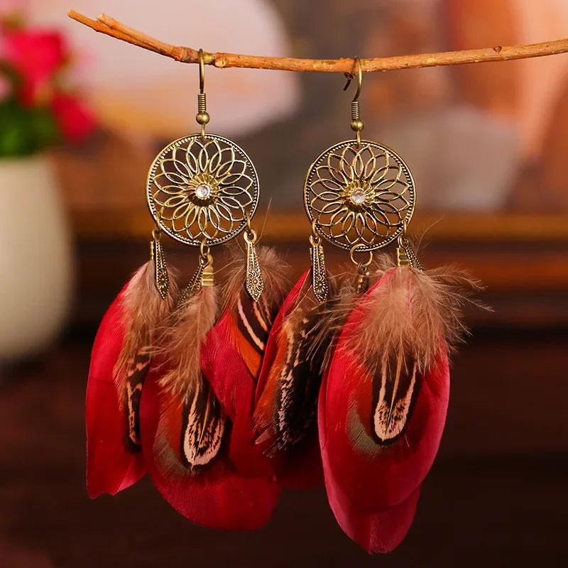 Ethnic Style Feather Drop Earrings 9