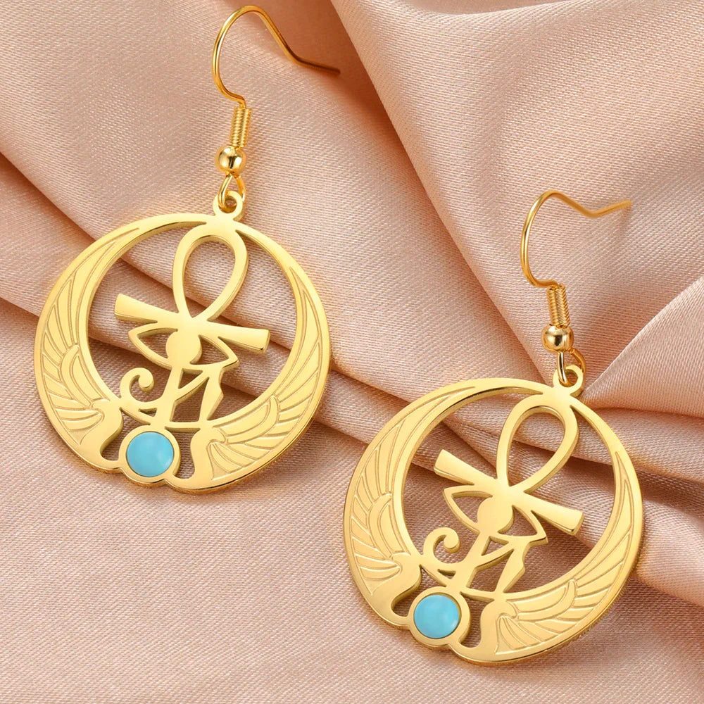 Egypt Dangling Earrings Eye of Horus Oudjat gold