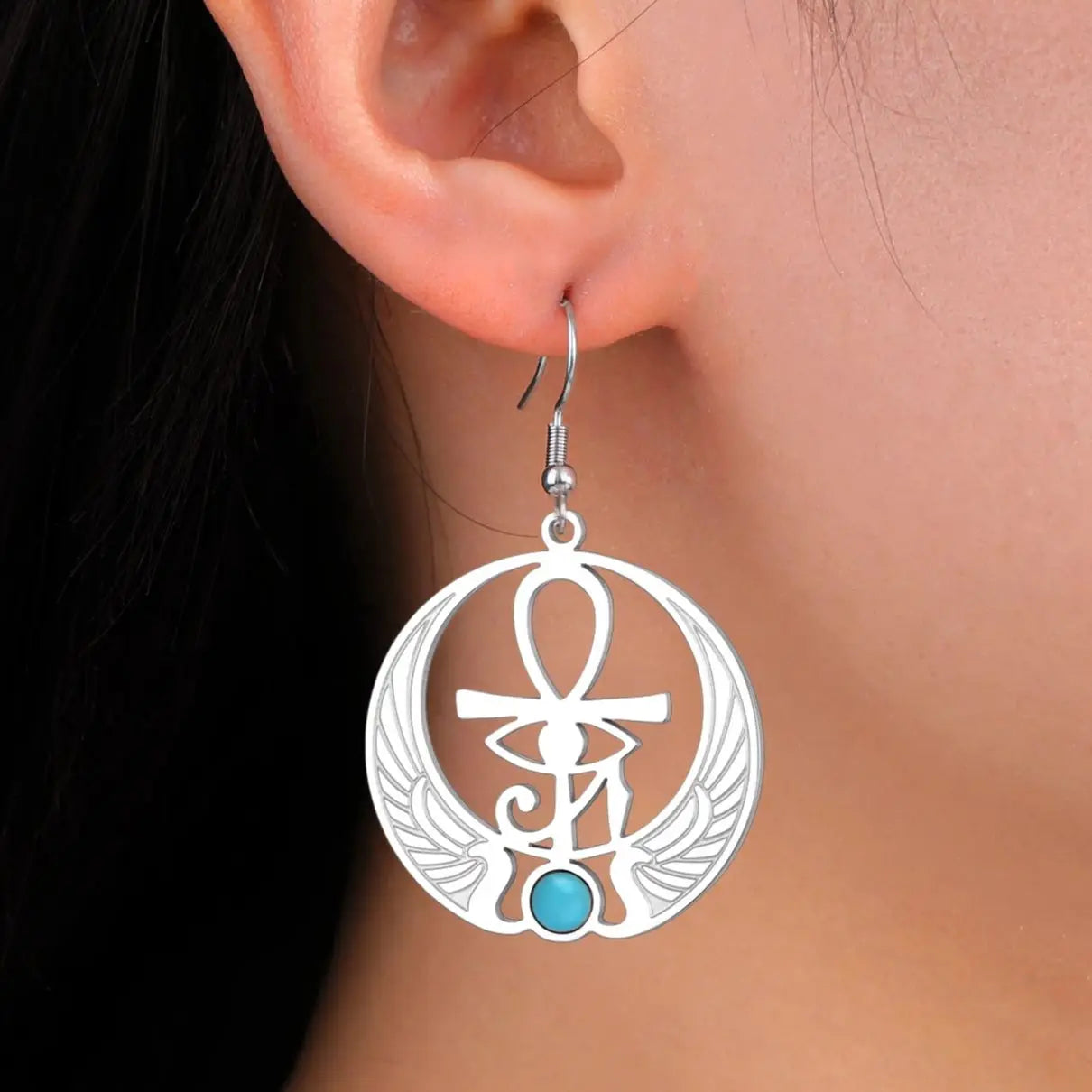 Egypt Dangling Earrings Eye of Horus Oudjat silver