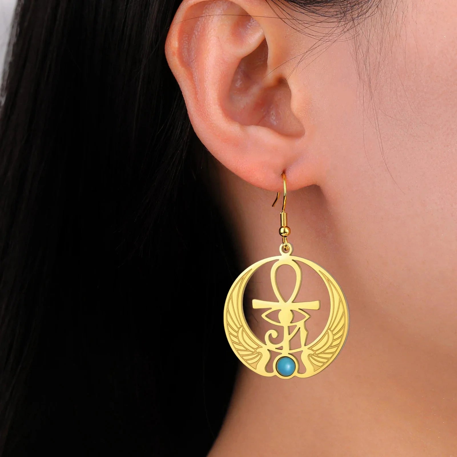 Egypt Dangling Earrings Eye of Horus Oudjat gold