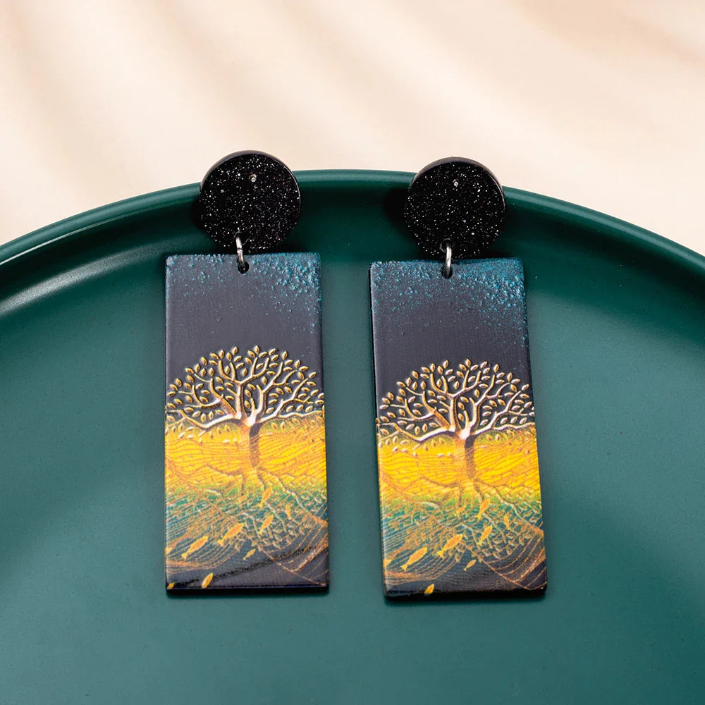 Tree of Life Acrylic Drop Earrings