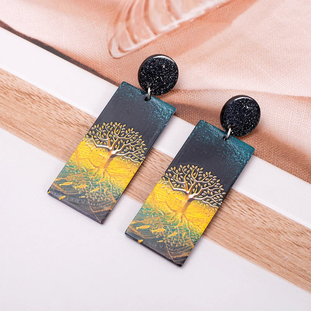 Tree of Life Acrylic Drop Earrings