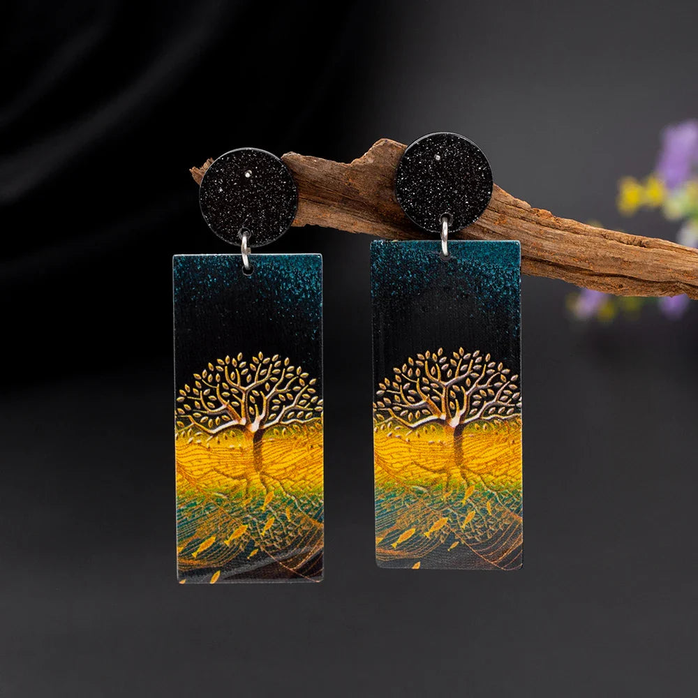 Tree of Life Acrylic Drop Earrings