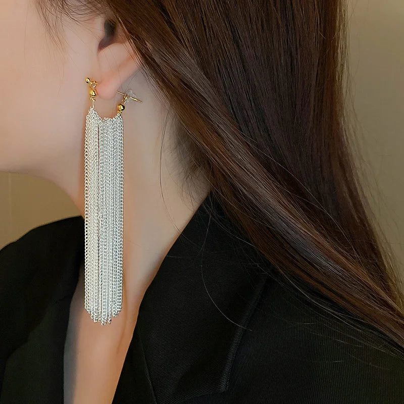 Silver Chain Drop Earrings for Women