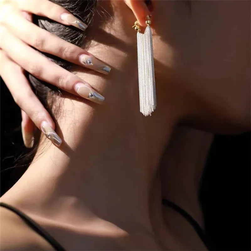 Silver Chain Drop Earrings for Women