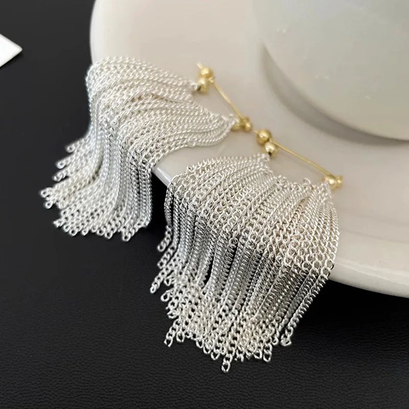 Silver Chain Drop Earrings for Women