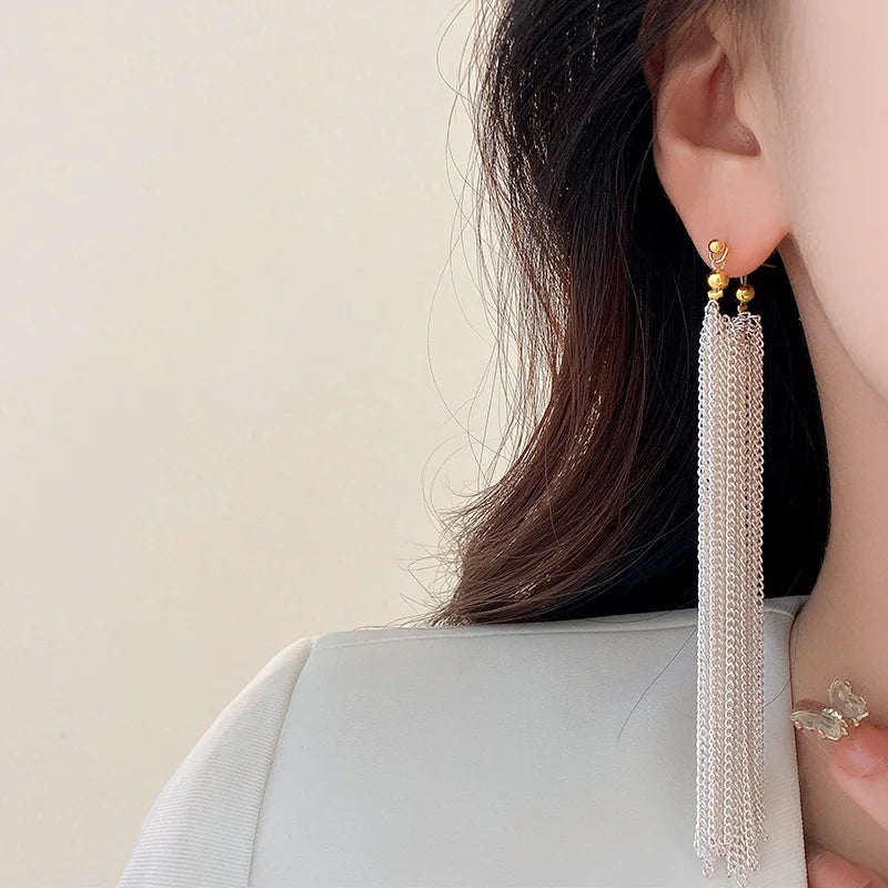 Silver Chain Drop Earrings for Women