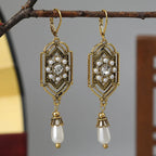 Asymmetrical Ethnic Drop Earrings white