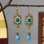 Asymmetrical Ethnic Drop Earrings blue