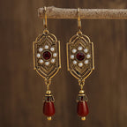 Asymmetrical Ethnic Drop Earrings red