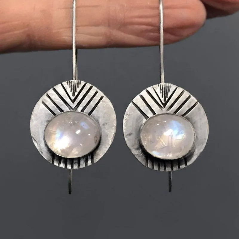 Ethnic Drop Earrings with Moonstone