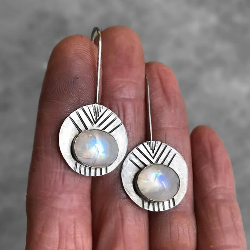 Ethnic Drop Earrings with Moonstone