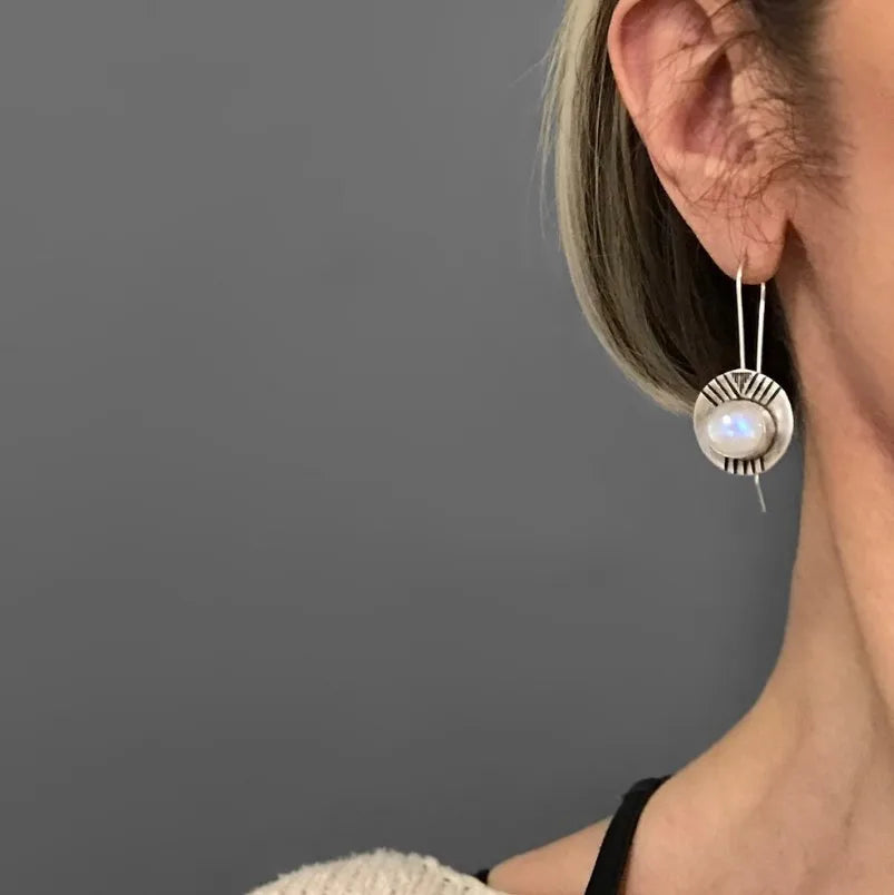 Ethnic Drop Earrings with Moonstone