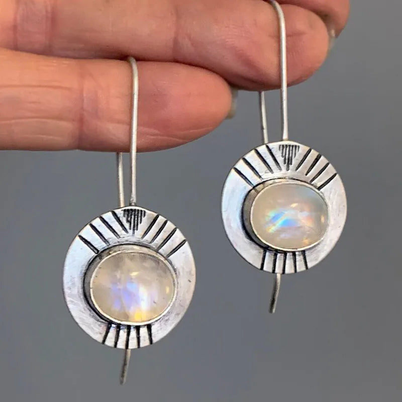 Ethnic Drop Earrings with Moonstone
