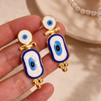 Ethnic Blue Eye Dangle Earrings gold