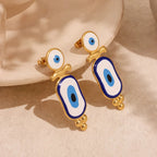 Ethnic Blue Eye Dangle Earrings gold