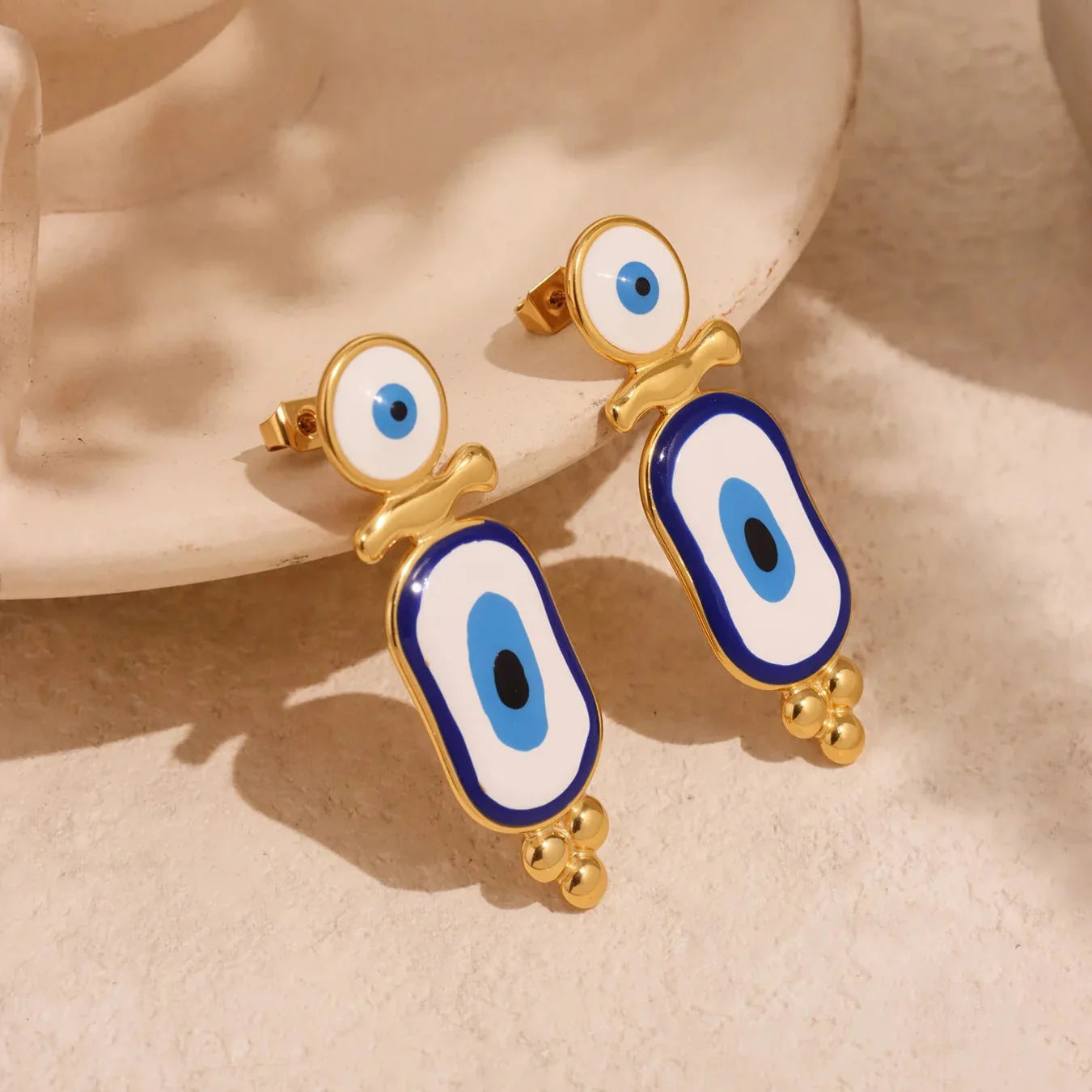 Ethnic Blue Eye Dangle Earrings gold