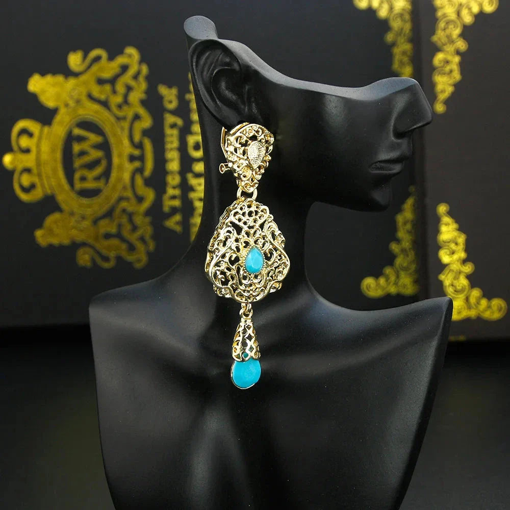Turquoise Oriental Ethnic Dangle Earrings