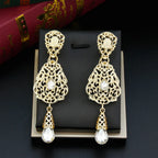 White Oriental Ethnic Dangle Earrings