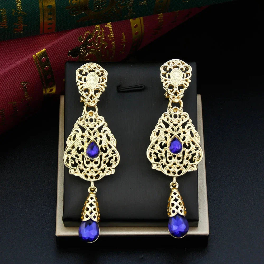 Dark Blue Oriental Ethnic Dangle Earrings