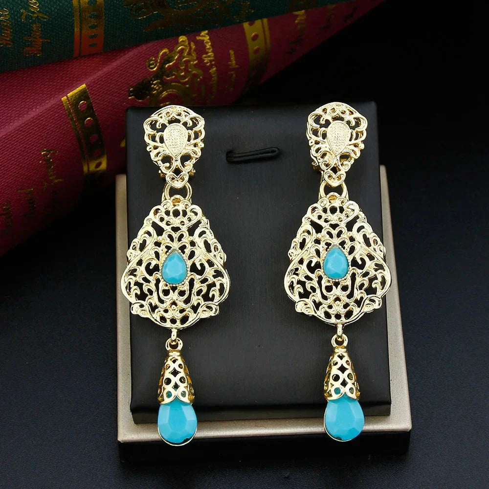 Turquoise Oriental Ethnic Dangle Earrings