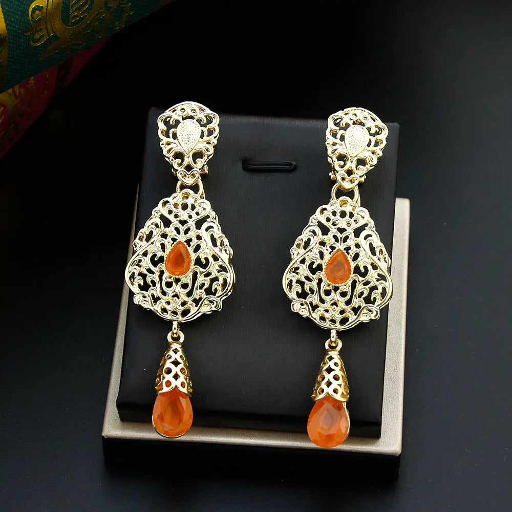Orange Oriental Ethnic Dangle Earrings