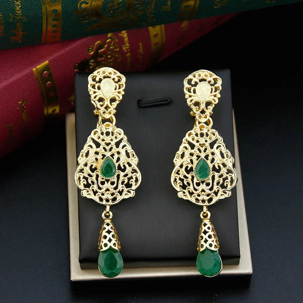 Dark Green Oriental Ethnic Dangle Earrings
