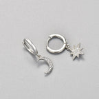 Star and Moon Zircon Drop Earrings in silver