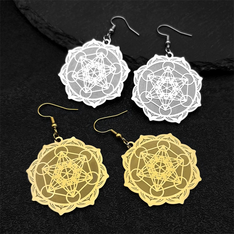 Women's Dangle Earrings Metatron's Cube Silver