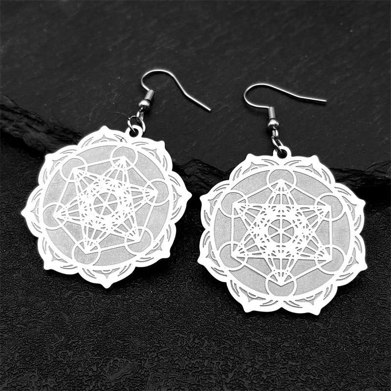 Women's Dangle Earrings Metatron's Cube Silver