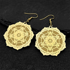 Women's Dangle Earrings Metatron's Cube Gold