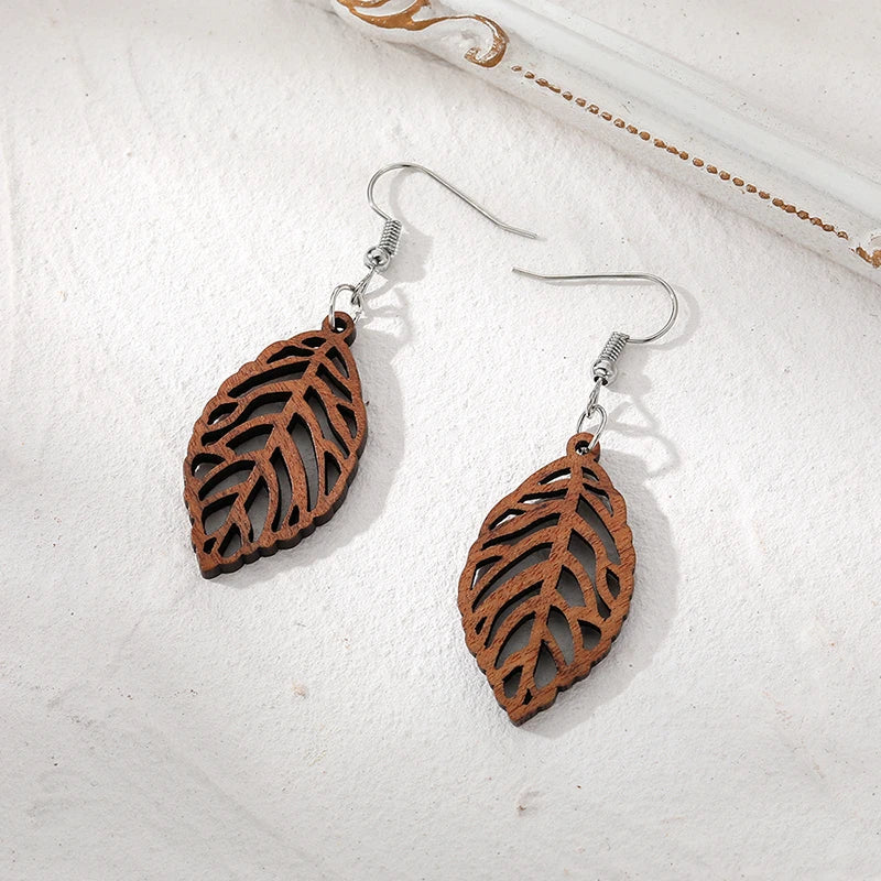 Laurel Leaf Wooden Drop Earrings