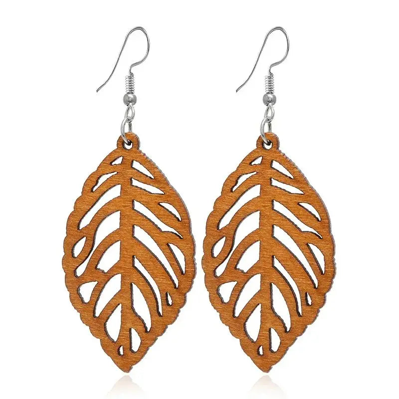 Laurel Leaf Wooden Drop Earrings