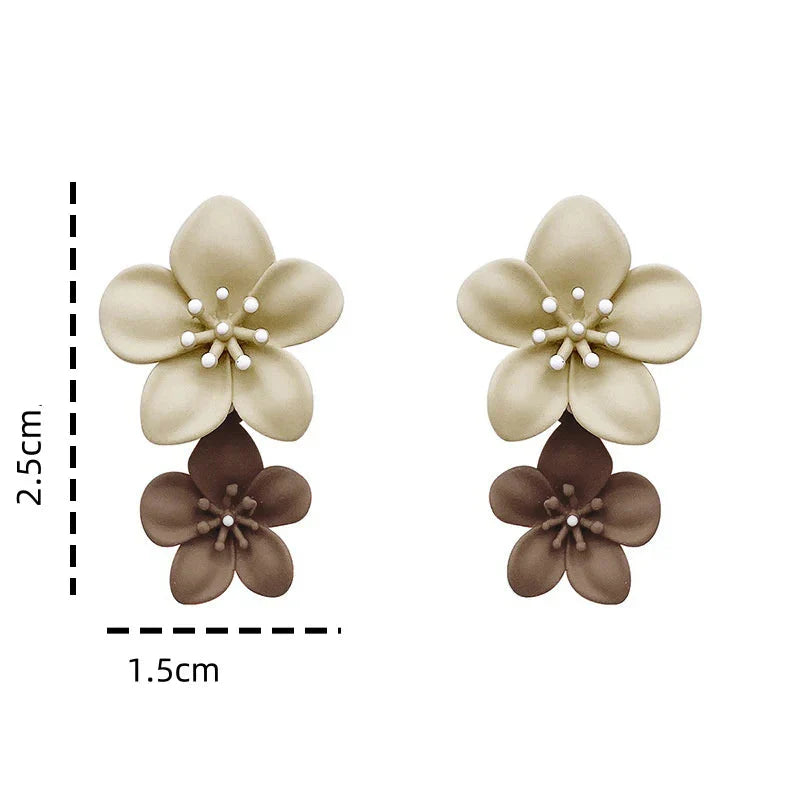 Beige and Brown Floral Drop Earrings